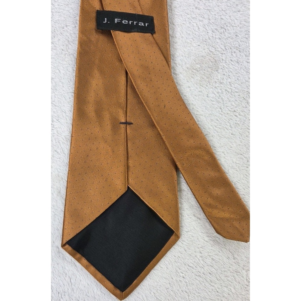 J Ferrar 100% Silk Tie Cooper Bronze Orange Copper Blue Micro Dot Neat Pattern
